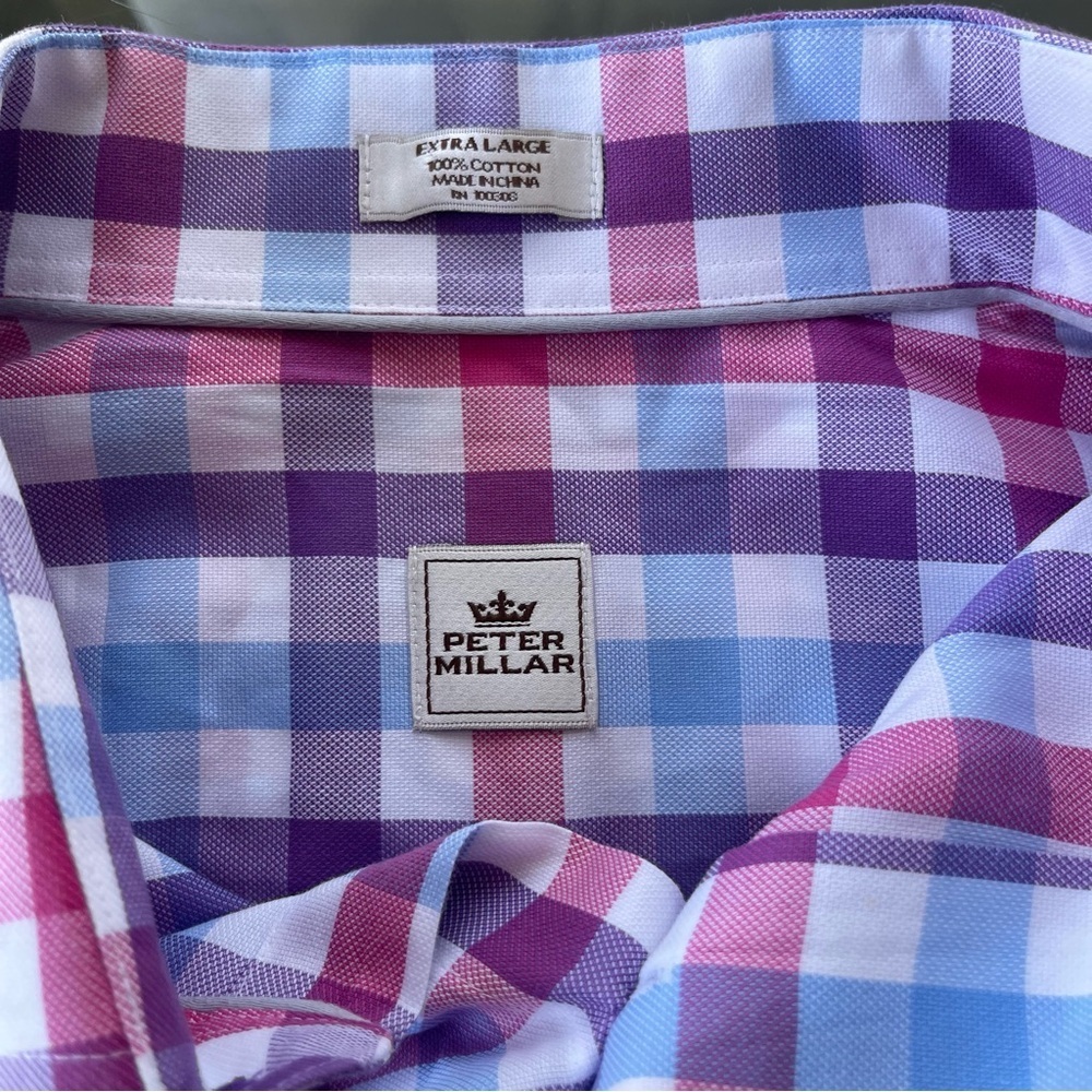 Peter Millar Men’s Long Sleeve Button Front Plaid Shirt Size XL Pink Blue‎ White - Picture 3 of 9